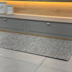 Tapete Passadeira Trellas Itália Cinza Antiderrapante Quarto Sala Decorativo Poliéster e Algodão Dur