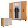 Cômoda 8050 e Guarda Roupa Casal B2348 Ripado Freijó Baunilha com Espelho - Araplac - 1