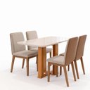 Ver imagem 2 de Conjunto Sala de Jantar Mesa Manu 120cm Tampo MDF e Vidro Canto Arredondado 4 Cadeiras Pietra