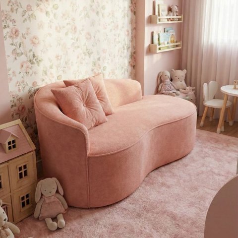 Sofá Orgânico Curvo Feijão Amore 180cm Confortável Sala Bouclê Rosa - Montanari'S Decor