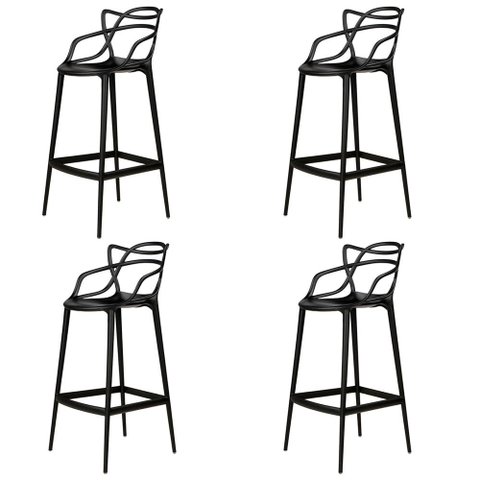 Kit 4 Banqueta Aviv Allegra Solna Fratini 109 cm (altura) Polipropileno Cor Preto