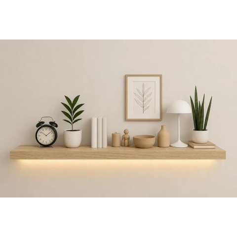 Prateleira MDF 30mm LED 120x20 Suporte Invisivel Carvalho 3000k 110V