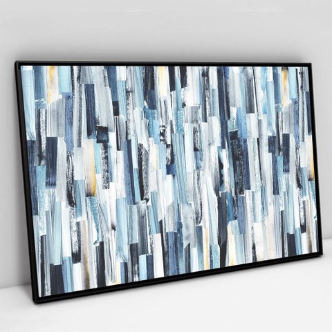 Quadro Decorativo em Canvas Abstrato Listras Multicoloridas e Azuladas TaColado Moldura Flutuante 4,