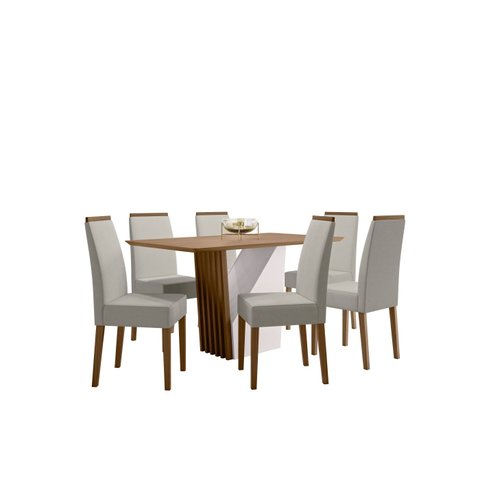 Conjunto Mesa Veneza sem Tampo de Vidro 160cm com 6 Cadeiras Veneza - Imbuia / Wd22