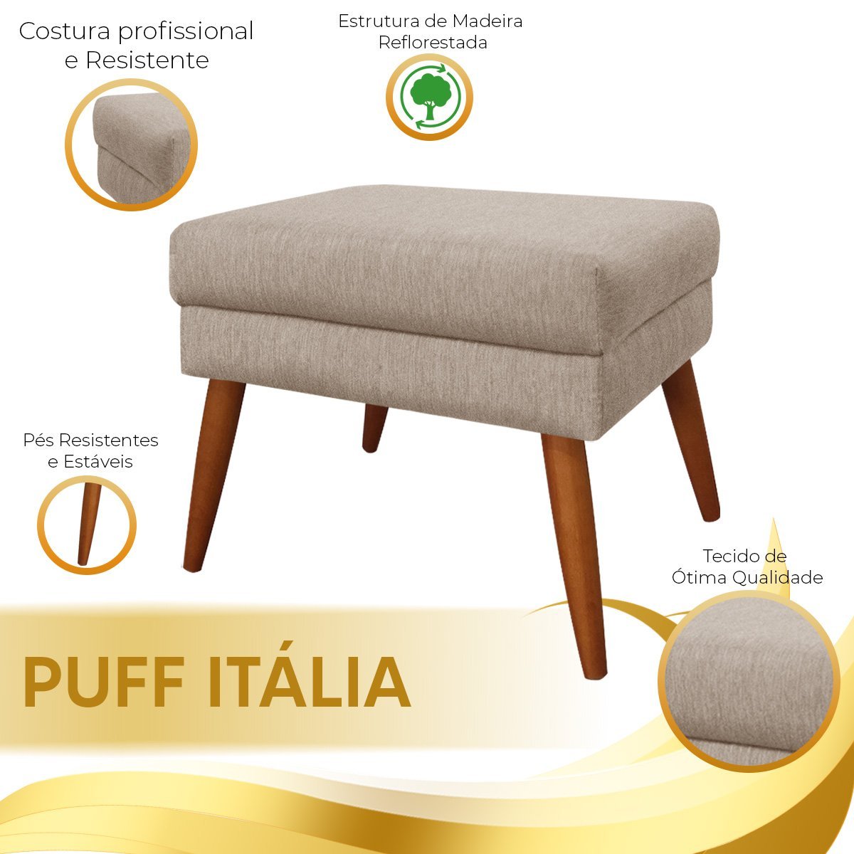 Puff Decorativo Itália Material Linho Capuccino - Star Confort - 6