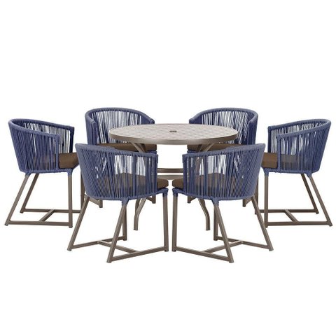 Mesa e 6 Cadeiras e Noronha Marrom E9 Trama Original Azul