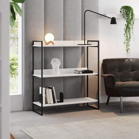 Buffet Aparador Industrial 3 Prateleiras Córdoba 95cm Preto e Branco