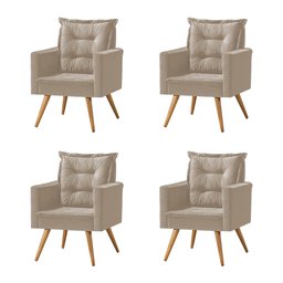Kit 4 Poltronas Cancun Decorativa para Recepção Estofado Veludo Bege Pés Palito - 1