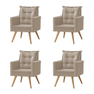 Kit 4 Poltronas Cancun Decorativa para Recepção Estofado Veludo Bege Pés Palito