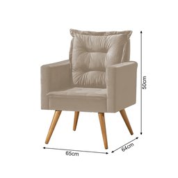 Kit 4 Poltronas Cancun Decorativa para Recepção Estofado Veludo Bege Pés Palito - 3