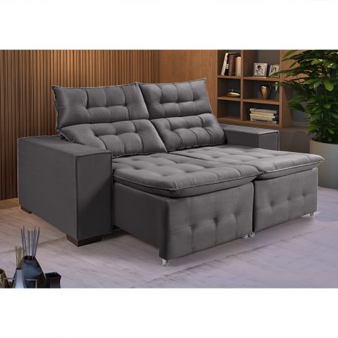 Sofá Retratil Reclinável 3 Lugares Pillow em Veludo Tamanho 1,90 Grafite