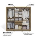 Ver imagem 3 de Guarda Roupa com 3 Portas de Correr e 2 Gavetas e Espelho - Nogueira/Fendi