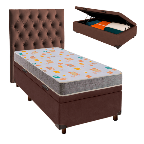 Kit Cabeceira + Cama Box Bau + Colchão Solteiro D20 D20 Inducol