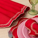 Ver imagem 4 de Kit 6 Jogos Americanos Redondo com Guardanapos Bordado Dourado - Paris Vermelho
