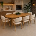Ver imagem 1 de Conjunto Mesa Sala Jantar 180cm + 6 Cadeiras Corino Caramelo Savana Area Gourmet Oval Organica