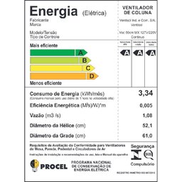 Ventilador de Coluna Ventisol Comercial Prof 60cm Preto Bivolt 536 - 7