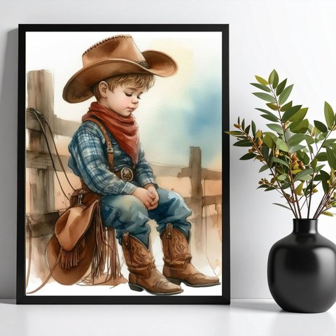 Quadro Decorativo Infantil Country Cowboy 33x24cm:moldura Preta