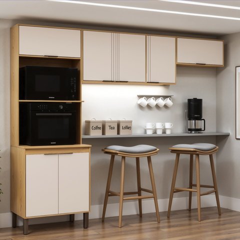Cozinha Compacta 7 Portas Madalena Cinamomo/Off White
