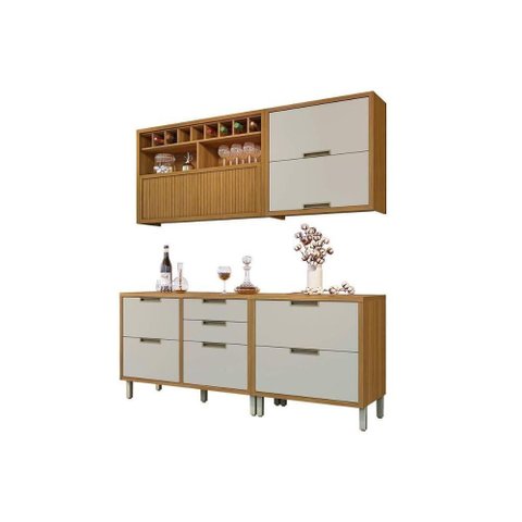 Kit de Cozinha Modulada 4pçs Completa Nesher Imperatriz 2 Balcões + 2 Aéreos Freijo/off White