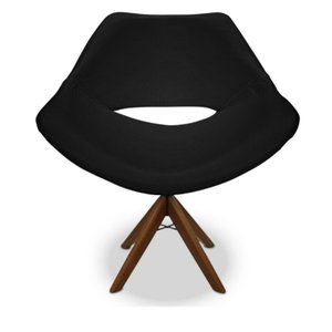 Poltrona Berlim Corino Preta Base Giratória de Madeira:Giratória de Madeira