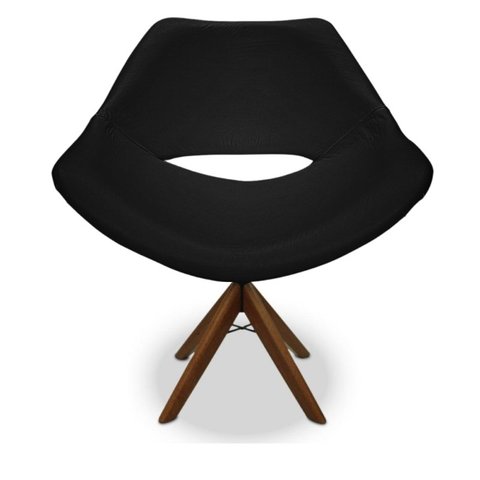 Poltrona Berlim Corino Preta Base Giratória de Madeira:Giratória de Madeira