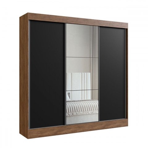 Guarda-roupa Casal Michigan 3 Portas 4 Gavetas 100% Mdf com Espelho Castanho/preto - Doripel Móveis