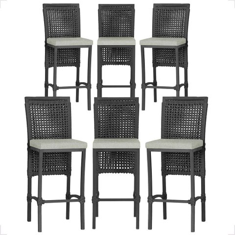 6 Banqueta em Alumínio Roma Preta Corda Náutica Tecido 3