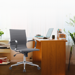 Kit 8 Cadeiras de Escritório Diretor Eames em Couro - Cinza - 9
