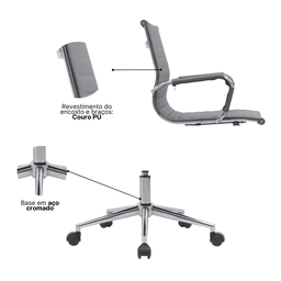 Kit 8 Cadeiras de Escritório Diretor Eames em Couro - Cinza - 7