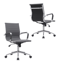 Kit 8 Cadeiras de Escritório Diretor Eames em Couro - Cinza - 8