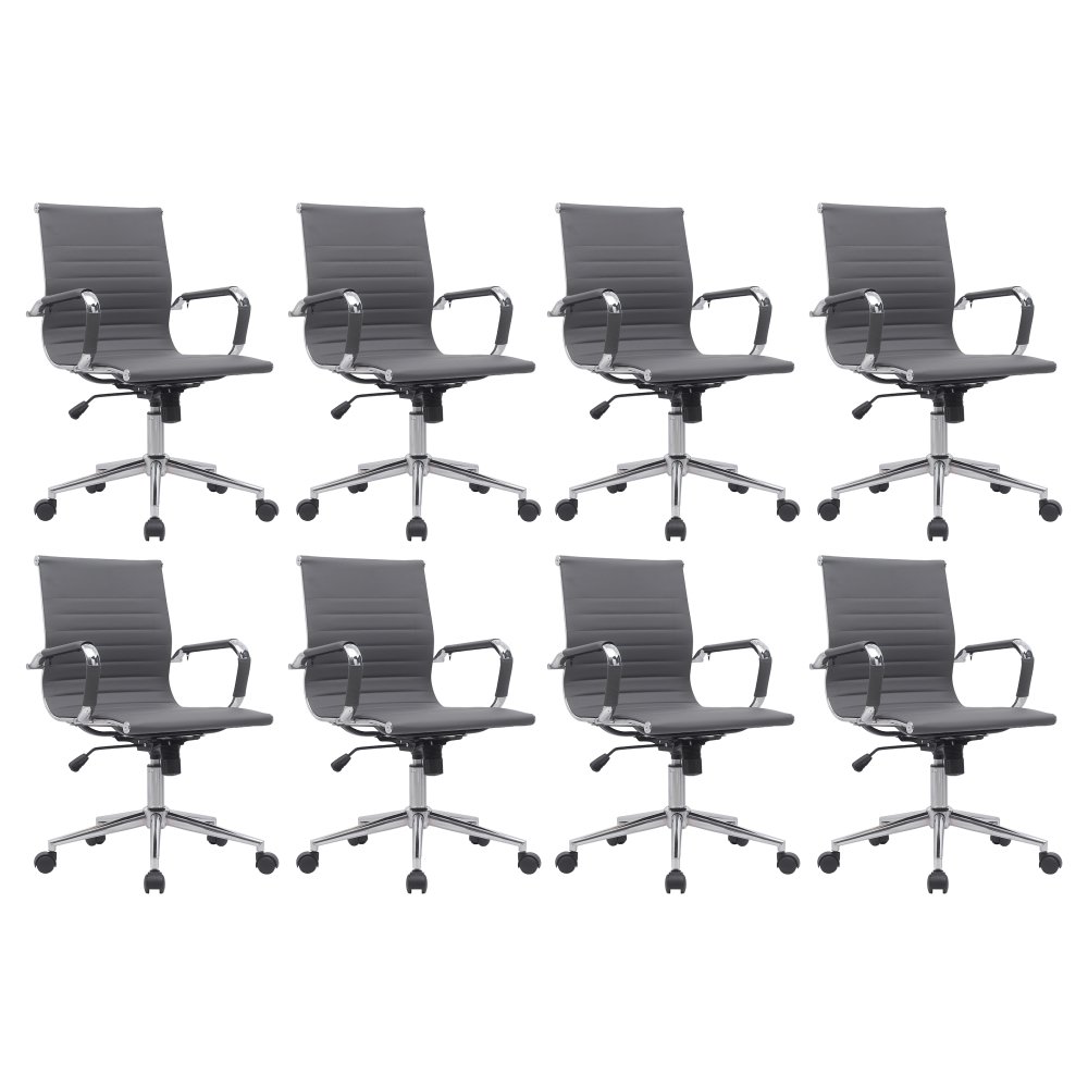 Cadeira Escritório Diretor Eames em Couro - Cinza:8 Cadeiras
