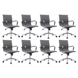 Kit 8 Cadeiras de Escritório Diretor Eames em Couro - Cinza - 1