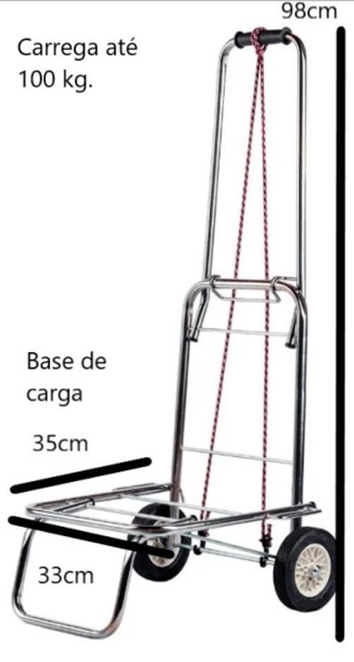 Carrinho de Carga Aço Cromado Dobrável100kg Rodas D Borracha - 2