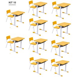 Kit 10 Conjuntos Escolar Individual Juvenil/adulto com Porta Livros Cor Amarelo - 1