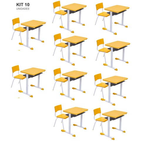 Kit 10 Conjuntos Escolar Individual Juvenil/adulto com Porta Livros Cor Amarelo
