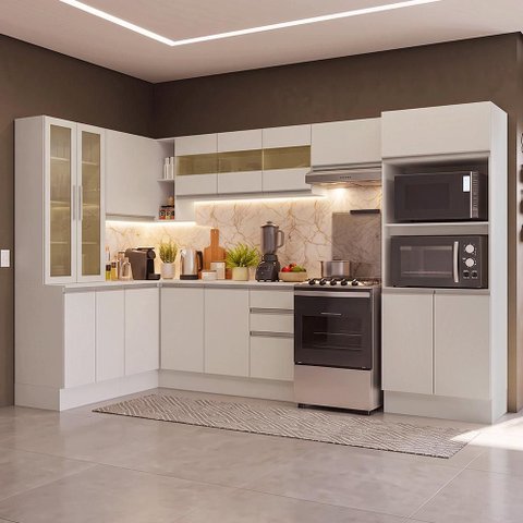Armário de Cozinha Completa de Canto 100% MDF 447 cm Branco Smart Madesa 03