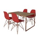 Ver imagem 2 de Mesa Industrial Base Ferro Cobre 137x90 Tampo Amêndoa 4 Cadeiras Eiffel Ferro Cobre Assento Vermelho