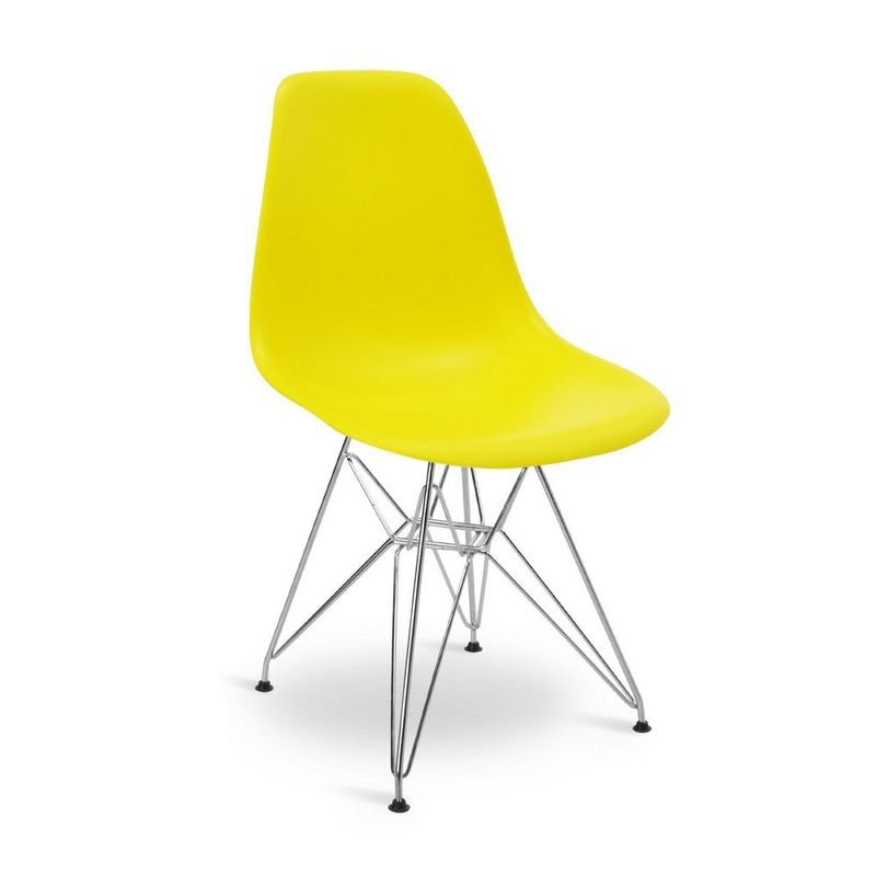 Ver imagem 1 de Cadeira Eames Design Eiffel De Jantar Amarela Ferro Cromado