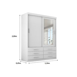 Guarda Roupa Solteiro 2 Portas Correr 6 Gav Capri - Quarta Divisão:branco C/espelho - 3