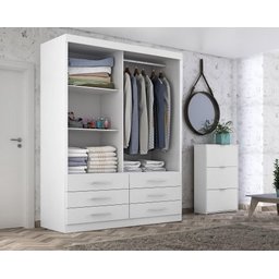 Guarda Roupa Solteiro 2 Portas Correr 6 Gav Capri - Quarta Divisão:branco C/espelho - 2