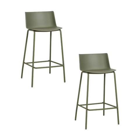 Kit com 2 Banquetas Ipanema Alta para Cozinha em Polipropileno e Base em Aço Pintado - Verde Aloe