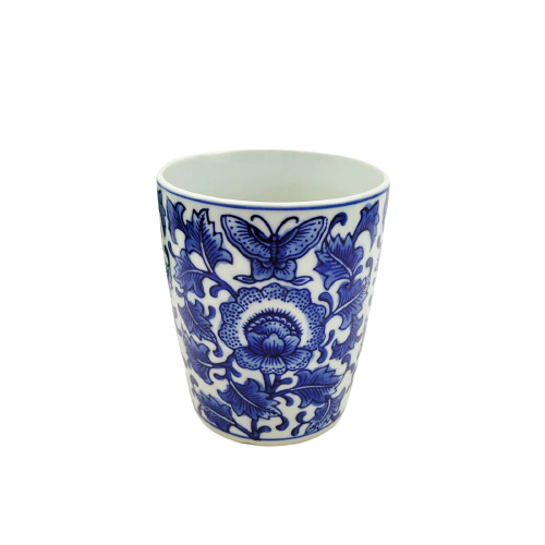 Vaso Azul E Branco 15X12cm Flores E Borboletas Porcelana - 1
