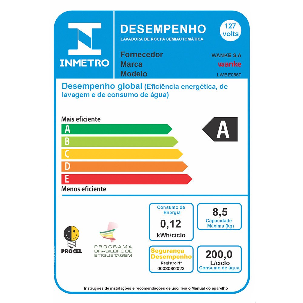 Máquina de Lavar Wanke 8,5kg Super Semi-automática 127v - 7