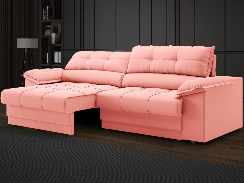 Sofá com Carregador Usb e Molas no Assento Retrátil Reclinável Mimo 2,30m Velosuede Rose - Netsofas