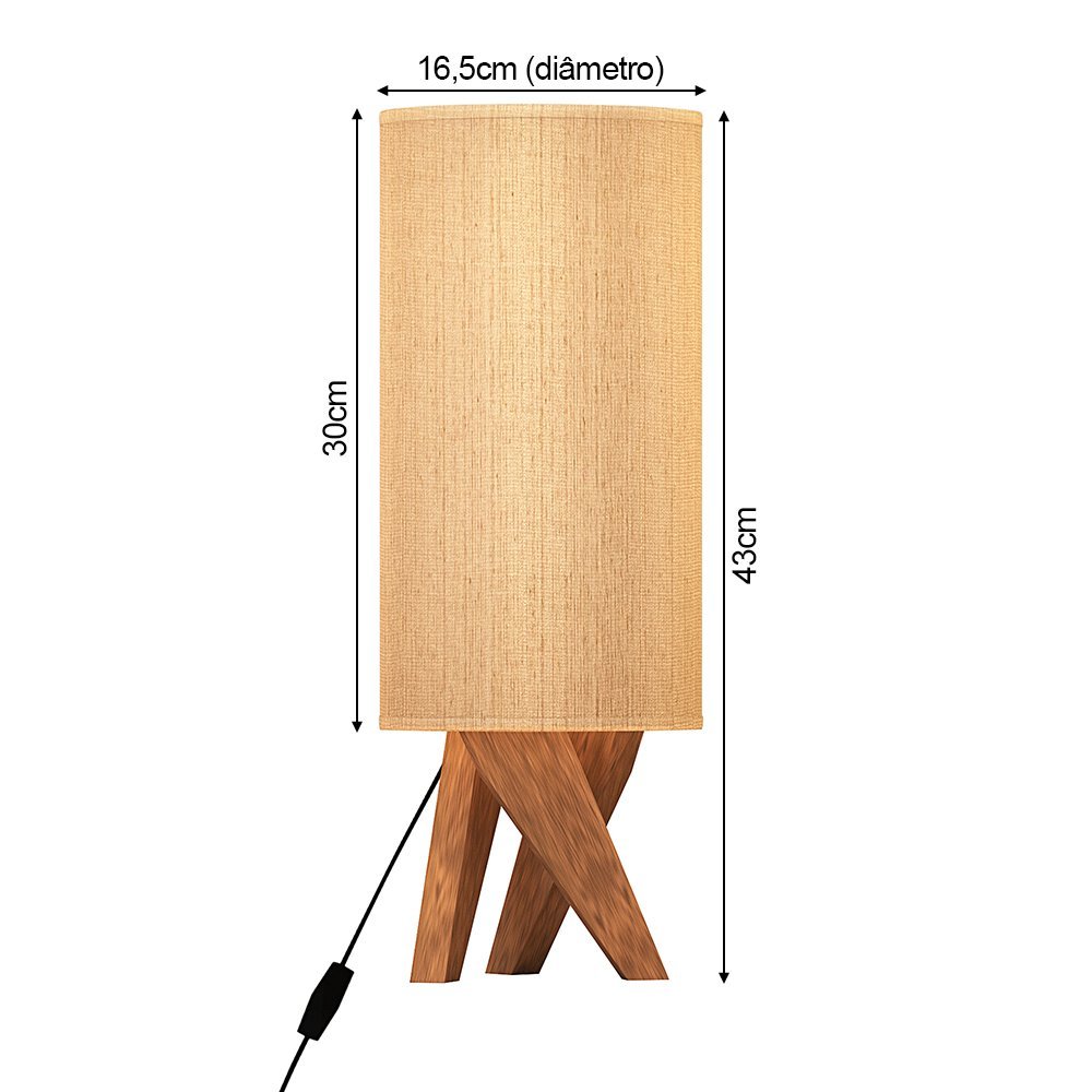 Abajur Decorativo Home Office Viena Bege Base Madeira - 3