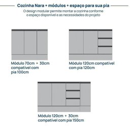 Cozinha Modulada 8 Peças 5 Aéreos 2 Balcões 1 Paneleiro Nara CabeCasa MadeiraMadeira - 15