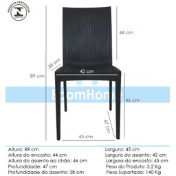 Kit 4 Cadeiras Rattan em Pp para Restaurantes Sala de Jantar Cozinha Área Externa Ecomhome - 7