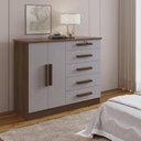 Ver imagem 1 de Cômoda com Sapateira e 5 Gavetas com Chave e Divisória Porta-Treco Tampo MDF Castanho/Off White