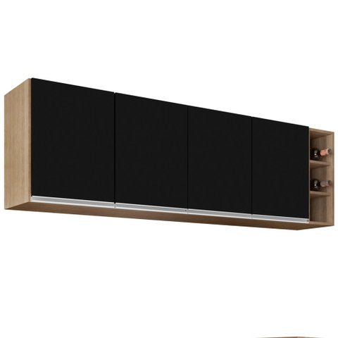 Armário Aéreo Nevada com Nicho 180cm 4 Portas Castanho/Preto - Lumil Lumil Móveis