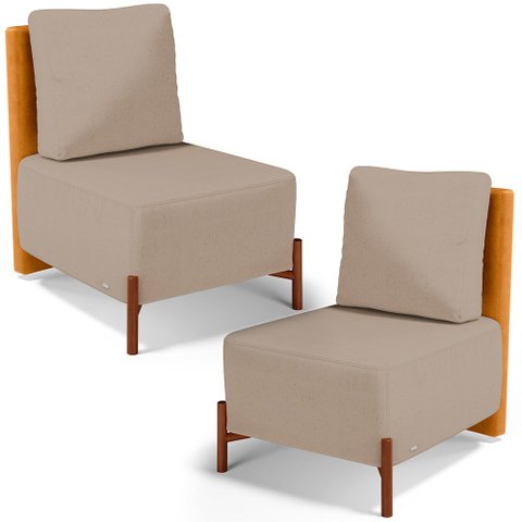 Kit 2 Poltronas Decorativa Sala Estar Living Hungria L02 Couríssimo Whisky Linho Bege Escuro - Lyam 
